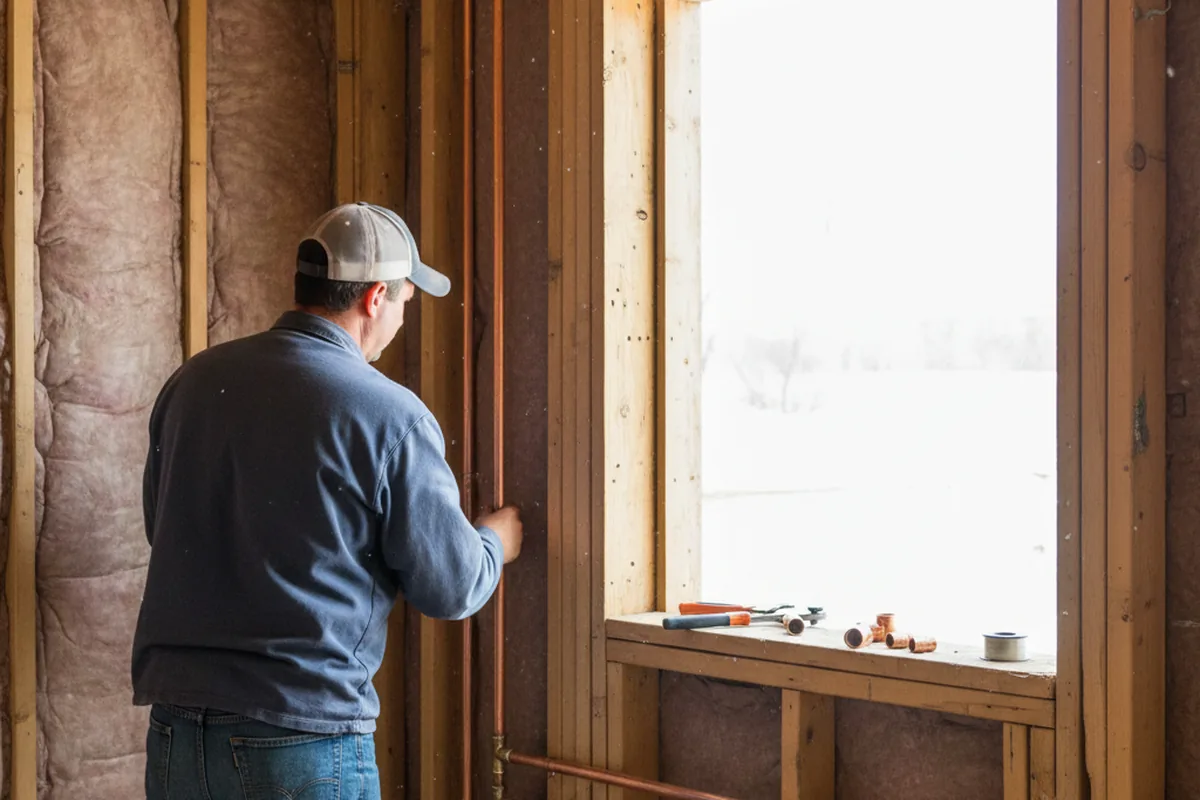 Licensed plumber running new copper supply lines in a Central Village home