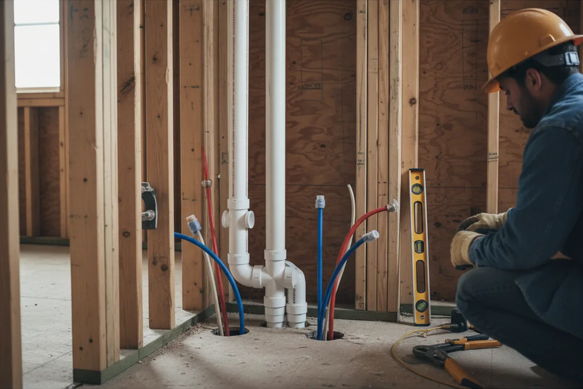 Drain and supply rough-in during Sump Pump Repair in Central Village